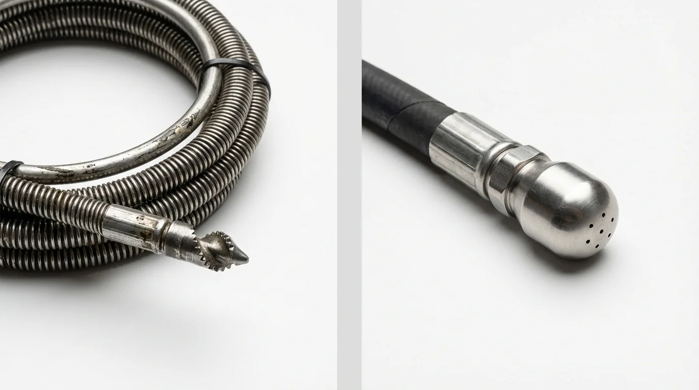 Drain snake cable and hydro jetting nozzle used for drain cleaning in Westborough, MA