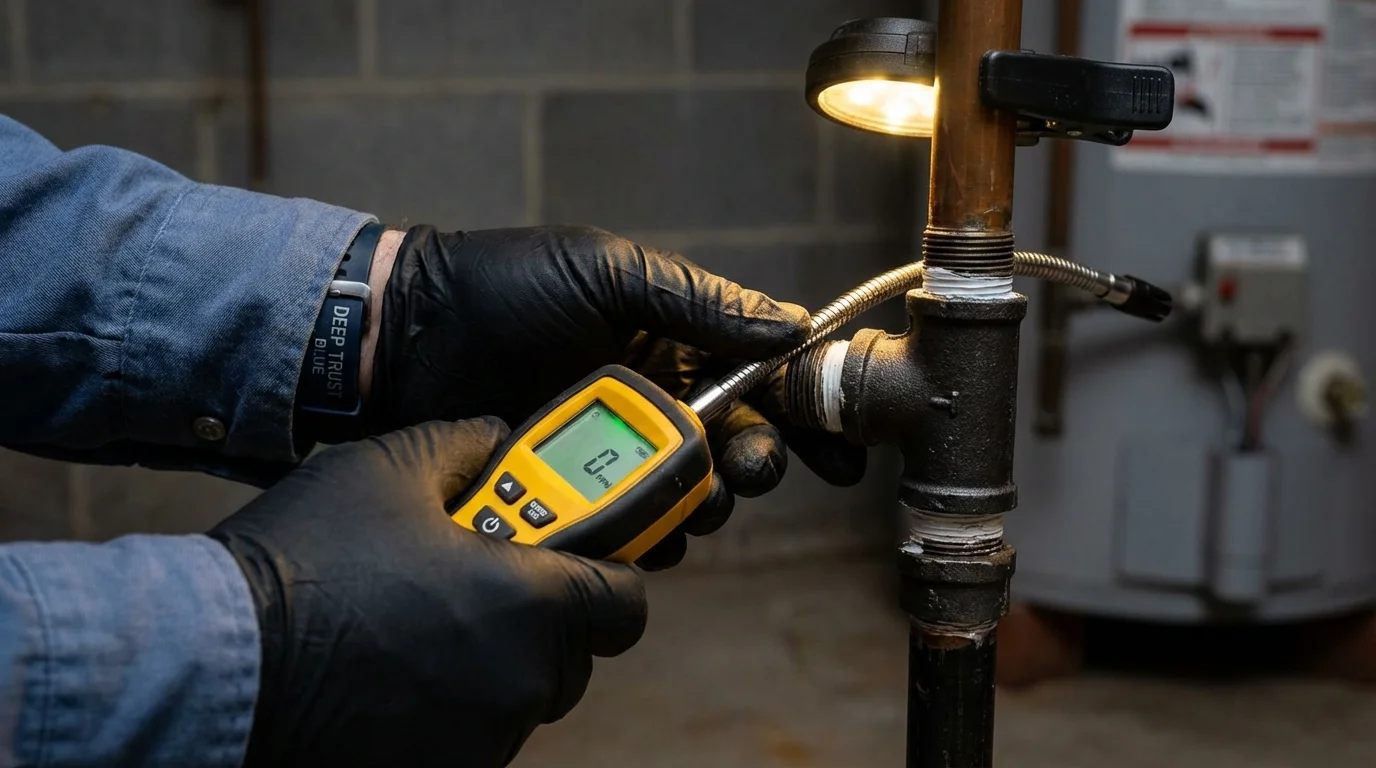 Gas leak detection with electronic sniffer by Johns Plumbing LLC in Westborough
