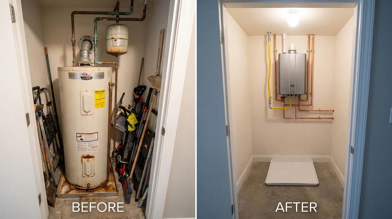 Tank water heater versus wall-mounted tankless unit comparison for Westborough, MA homeowners