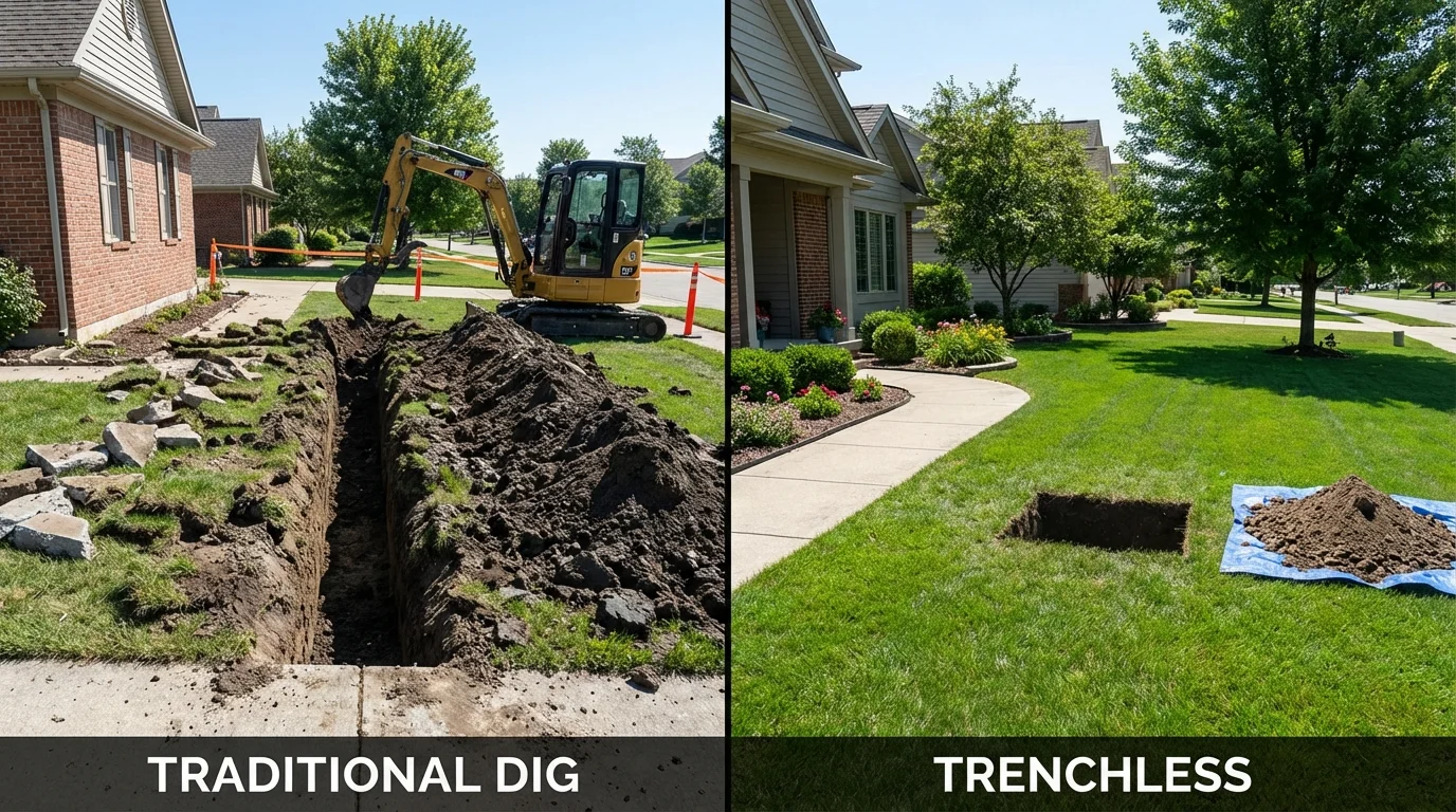 Trenchless sewer repair with minimal yard damage versus traditional excavation in Westborough, MA